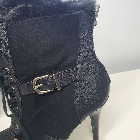 Colin Stuart For Victoria's Secret 9B Booties High Heels Suede Fur Buckle Boots - Picture 7 of 16